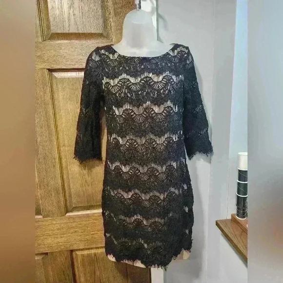 Jessica Howard Women's Lace Illusion Sheath Dress Black GREAT Con SZ 6 - Picture 1 of 5